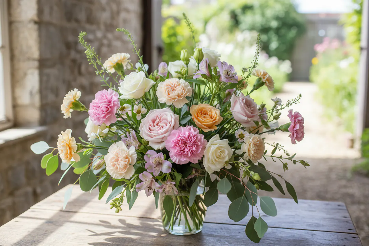 Färgglad handbunden födelsedagsbukett från lokal florist